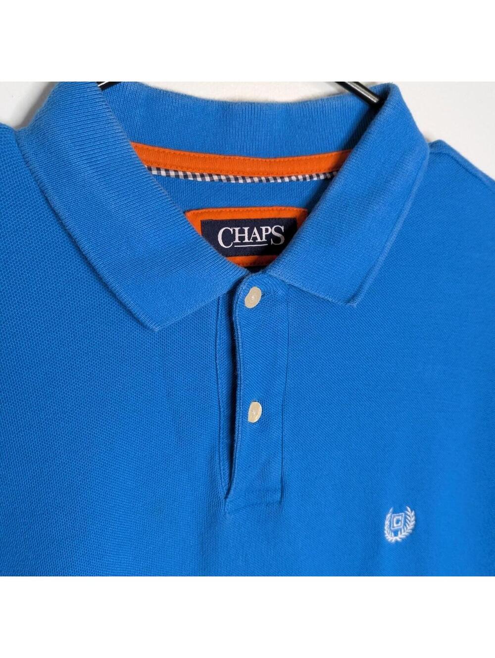 Chaps Blue Cotton Pique Polo Shirt Orange Trim Men's Large